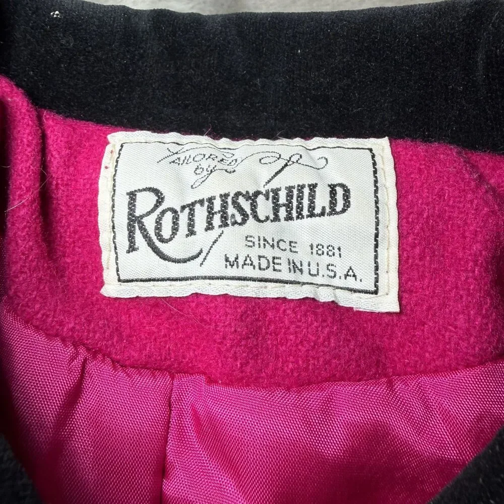 Vintage Rothschild Girls Size 7 Pink Wool Blend Dress Coat Black Velvet Made USA